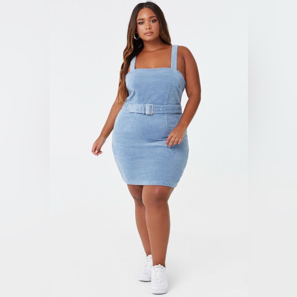 NWOT! Forever 21 Plus Corduroy Overall Dress Baby Blue Sz. 2X